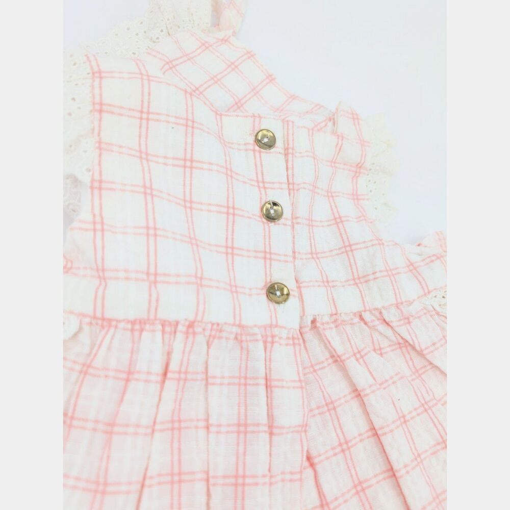 Tahati Baby Dress and Hat Set Girl 3-6 Months Pink Plaid Eyelet Ruffled Cottage - Picture 8 of 12
